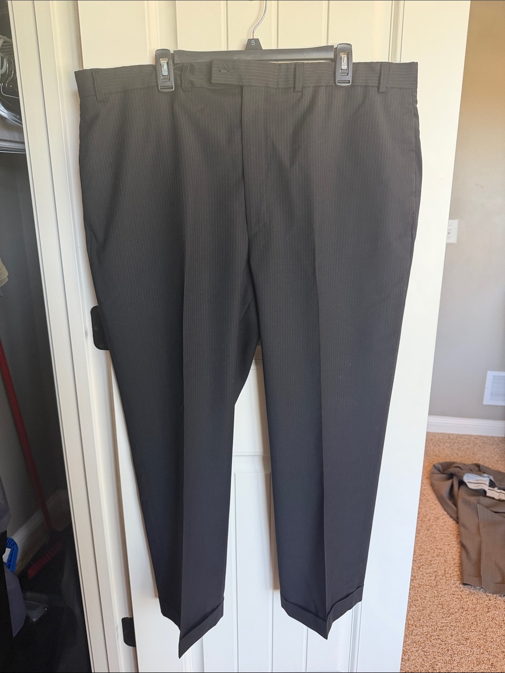 Alfani Men’s Dress Pants in Dark Gray Pinstripe